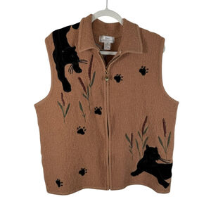 Lisa International Sweater Vest Boiled Wool Panther Embroidered Bead Size 2X